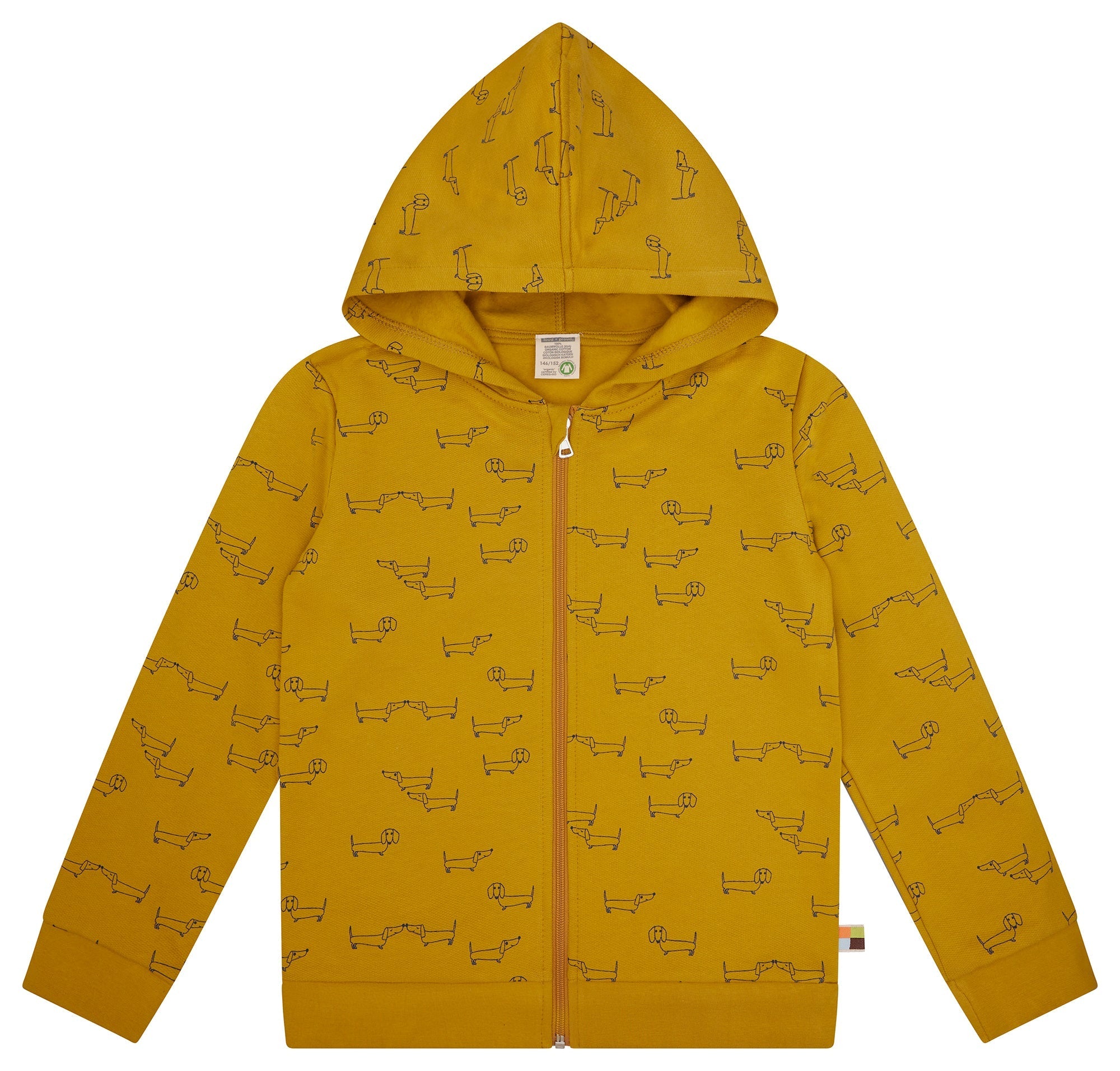loud-proud-sweatjacke-mit-kapuze-dackel-alloverprint-kinder-kapuzenjacke-aus-bio image 1