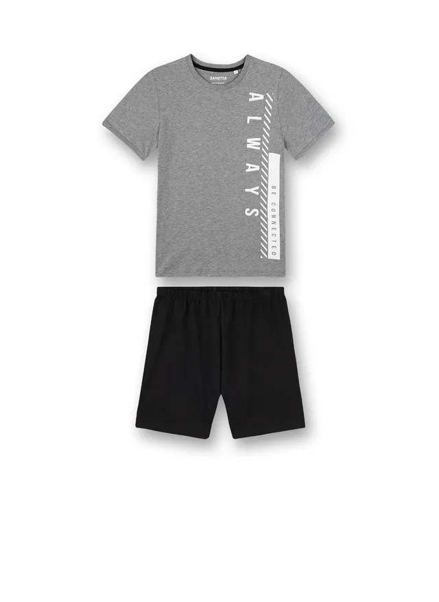 sanetta-jungen-schlafanzug-kurz-grau-pyjamaset-baumwolle image 1