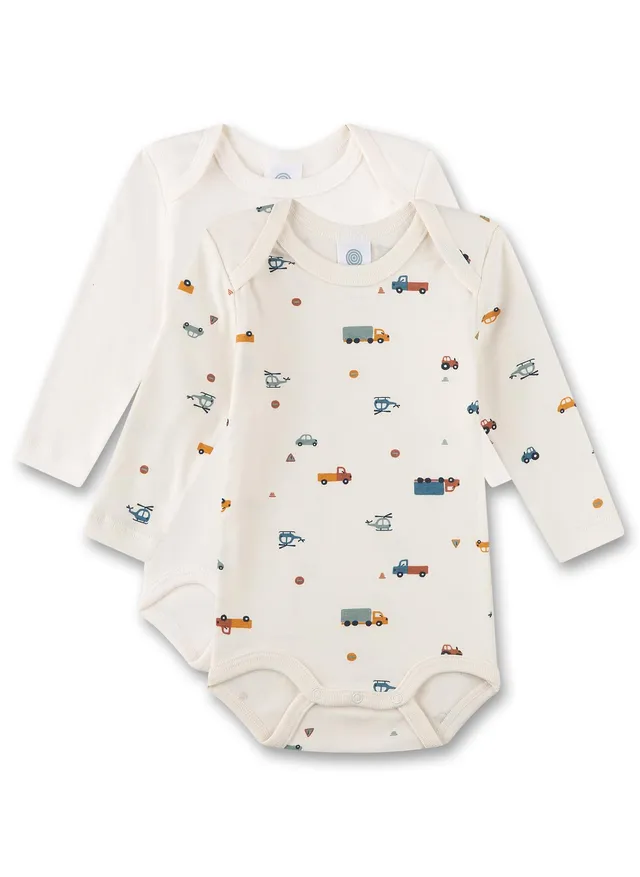 sanetta-baby-body-langarm-doppelpack-beige-fahrzeuge-bio-baumwolle-2er-set image 1