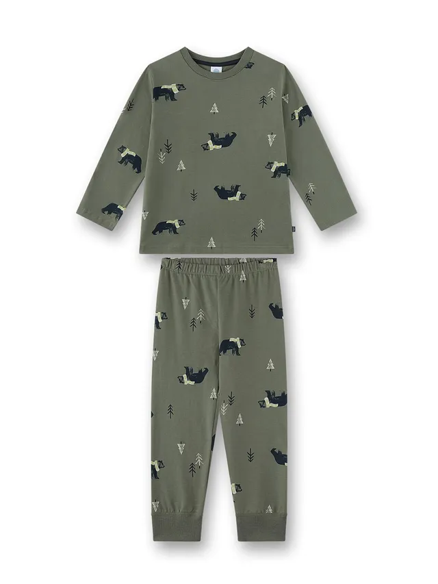 sanetta-jungen-schlafanzug-lang-khaki-b-r-allover-baumwolle image 1