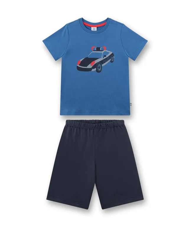 sanetta-pure-jungen-schlafanzug-kurz-blau-polizei-100-bio-baumwolle image 1