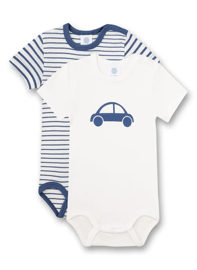 sanetta-baby-body-halbarm-doppelpack-wei-blau-ringel-auto-bio-baumwolle-2er-set image 1