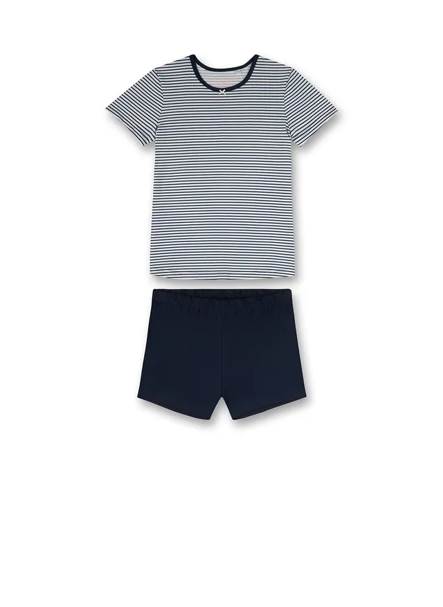 sanetta-m-dchen-schlafanzug-kurz-dunkelblau-geringelt-pyjamaset-aus-weicher-baum image 1