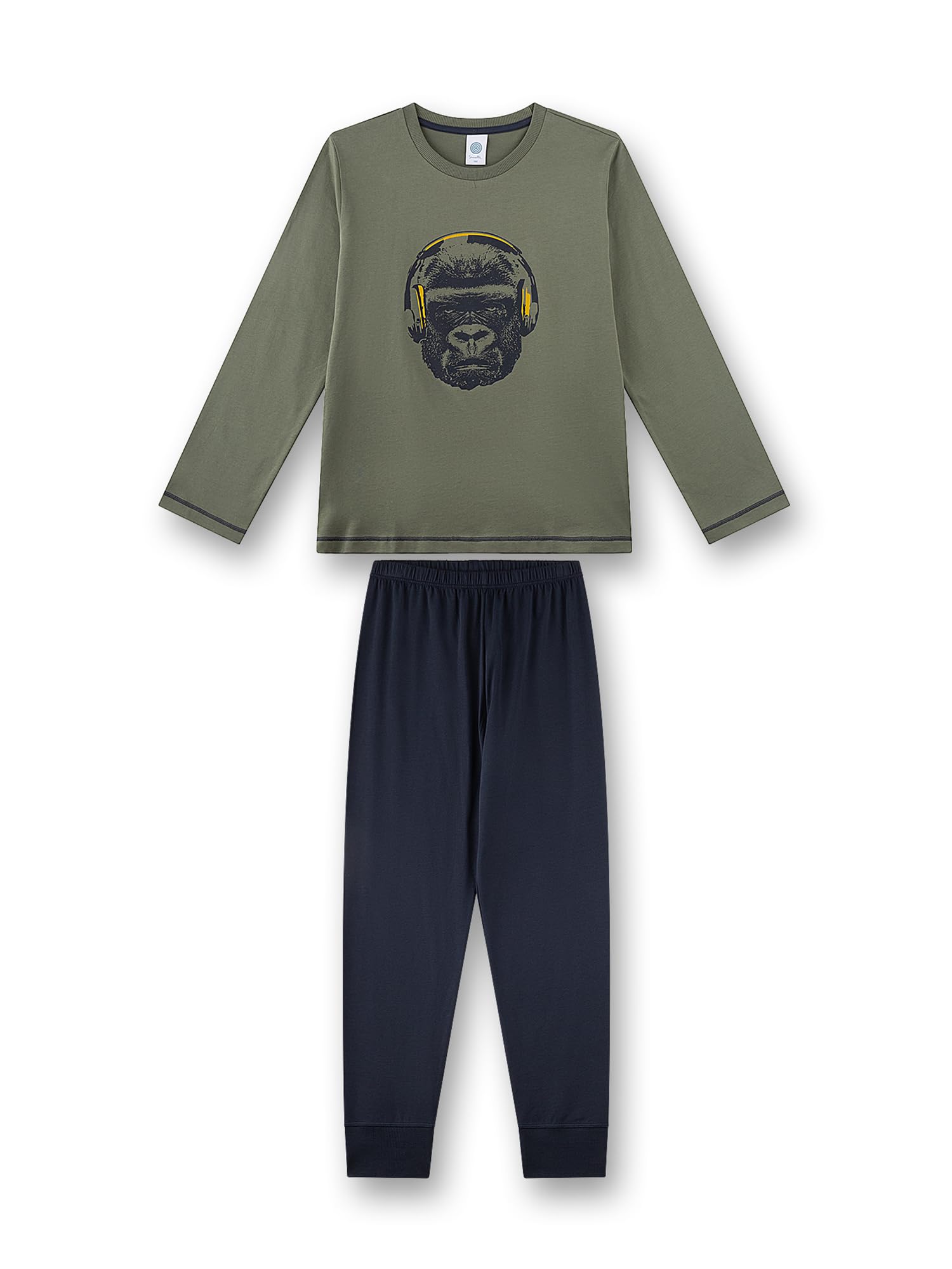 sanetta-jungen-schlafanzug-lang-khaki-gr-n-gorilla-baumwolle-kinderpyjama image 1