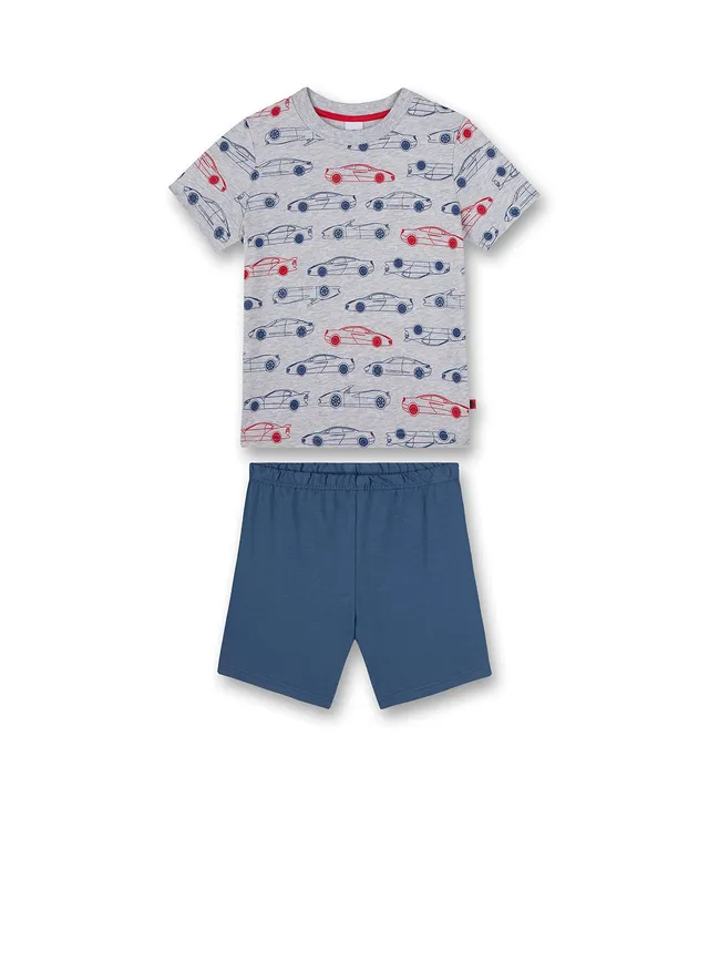 sanetta-jungen-schlafanzug-kurz-graumelange-auto-pyjamaset image 1