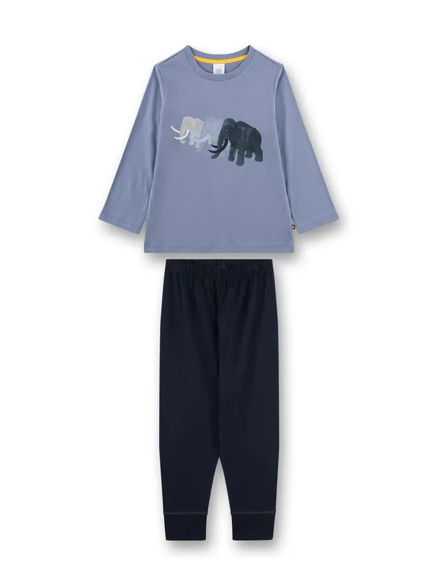 sanetta-jungen-schlafanzug-lang-blau-mammut-aus-baumwolle image 1