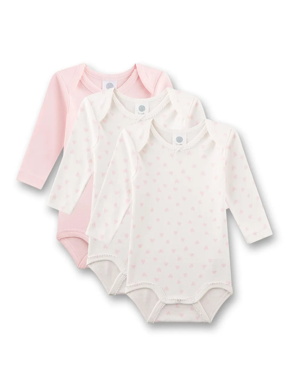 sanetta-baby-body-langarm-beige-rosa-herzchen-3er-set image 1