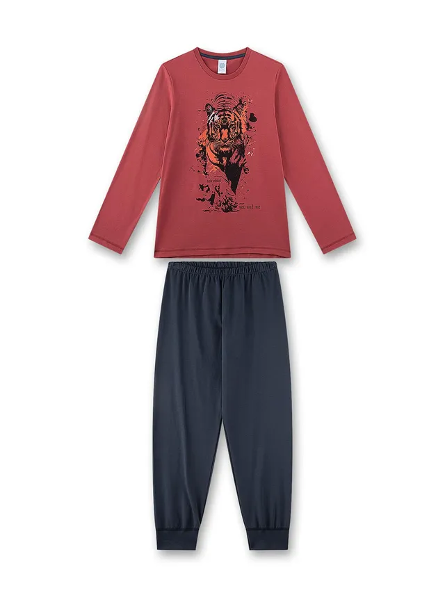 sanetta-jungen-schlafanzug-lang-rot-tiger-aus-baumwolle image 1