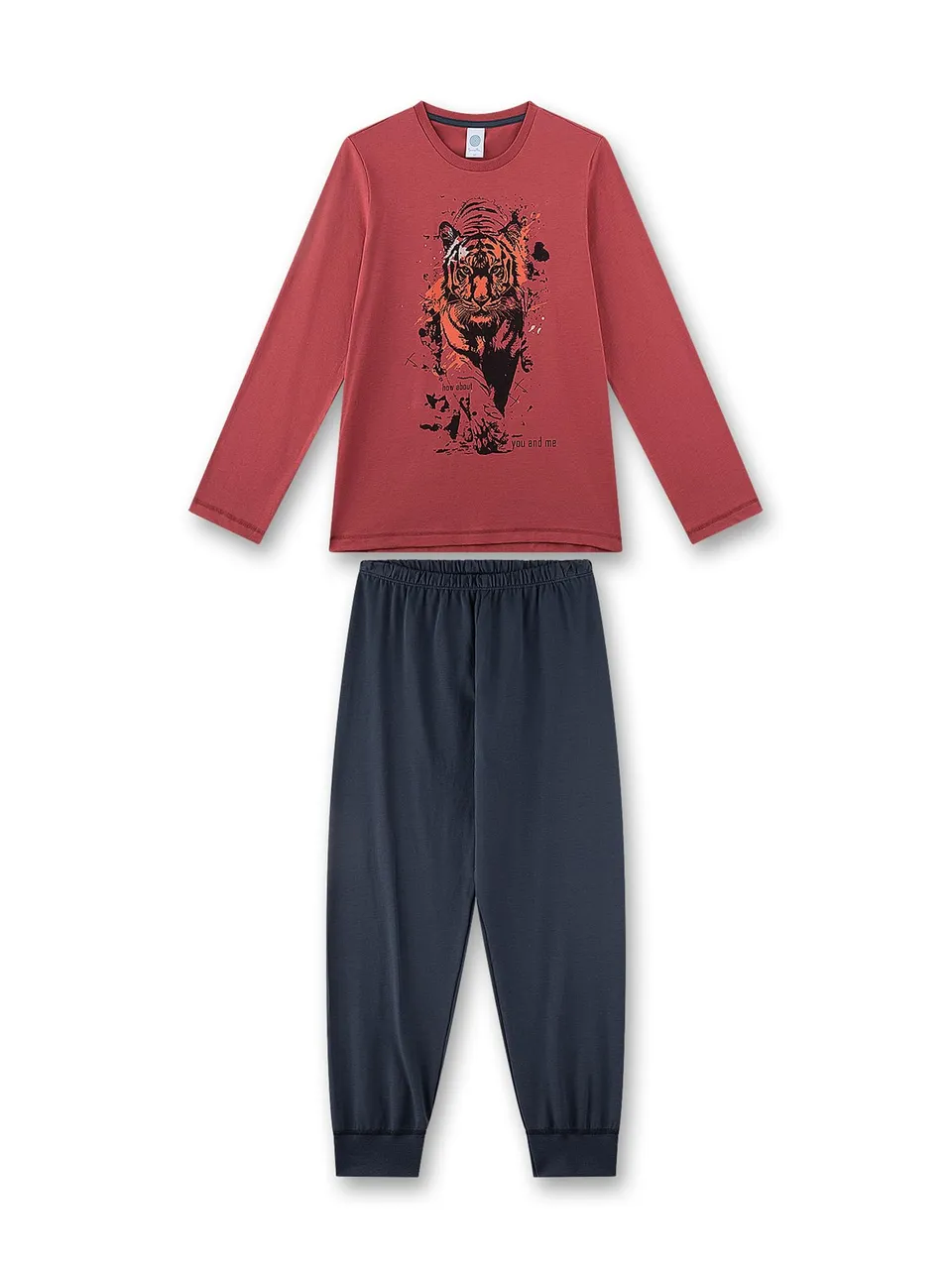 sanetta-jungen-schlafanzug-lang-rot-tiger-aus-baumwolle image 1