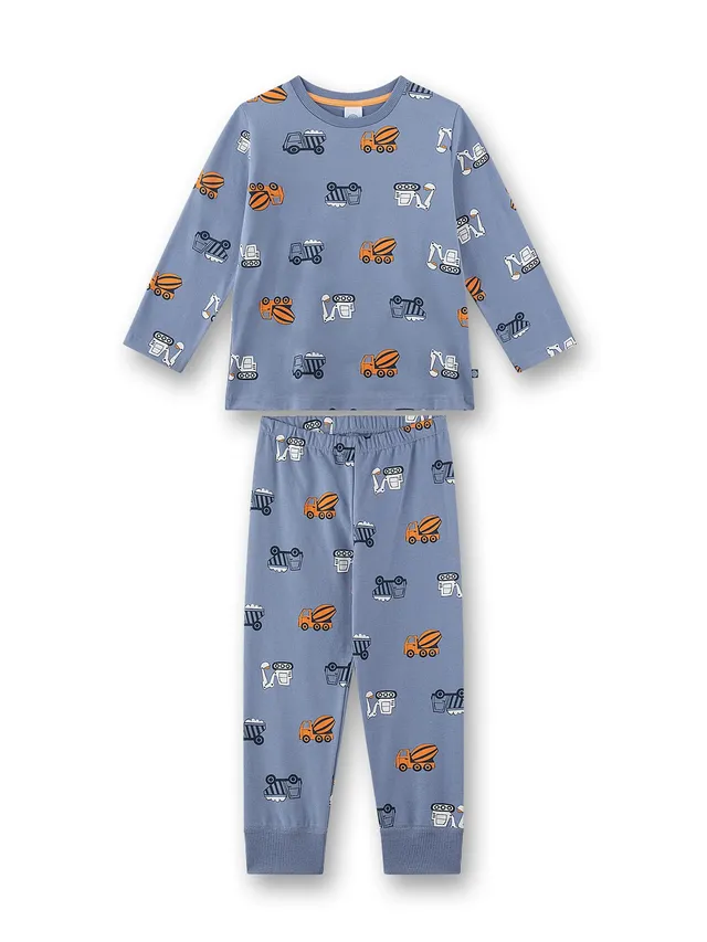 sanetta-jungen-schlafanzug-lang-blau-baustellen-fahrzeuge-kinderpyjama-aus-baumw image 1