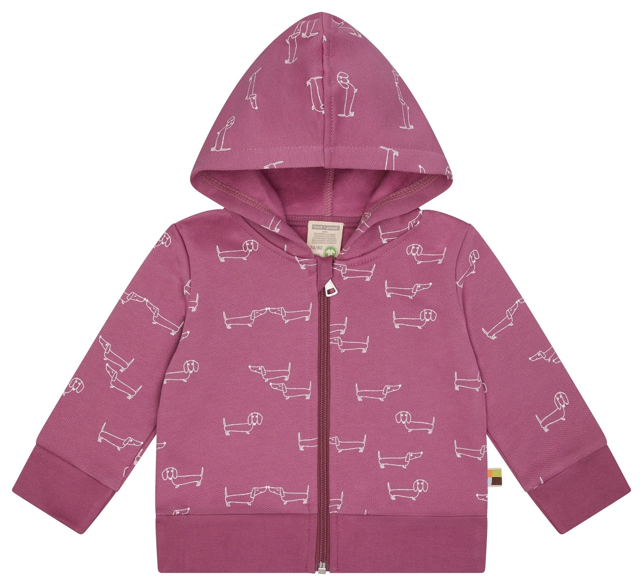 loud-proud-sweatjacke-mit-kapuze-dackel-allover-kapuzenjacke-mit-rei-verschluss image 4