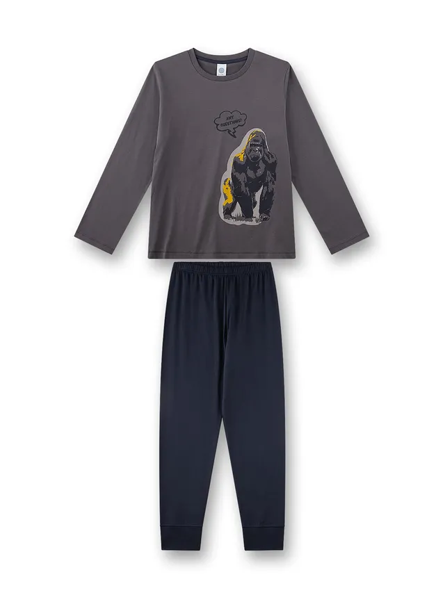 sanetta-jungen-schlafanzug-lang-dunkelgrau-gorilla-baumwolle-kinderpyjama image 1