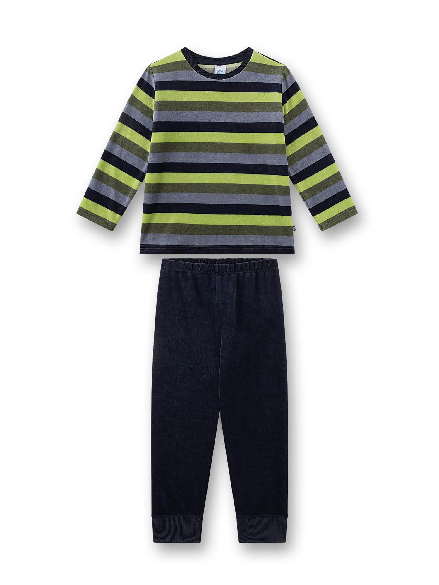 sanetta-jungen-schlafanzug-lang-khaki-ringel-aus-nicki-kinderpyjama-gr-n image 1