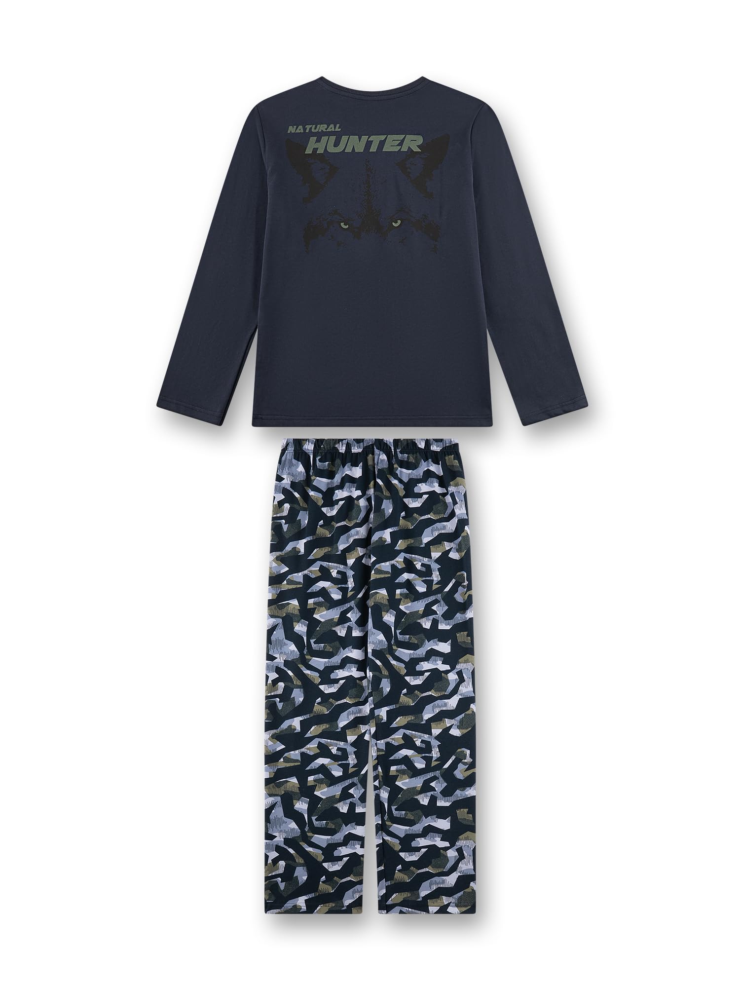 sanetta-jungen-schlafanzug-lang-dunkelblau-camouflage-wolf-natural-hunter-baumwo image 2