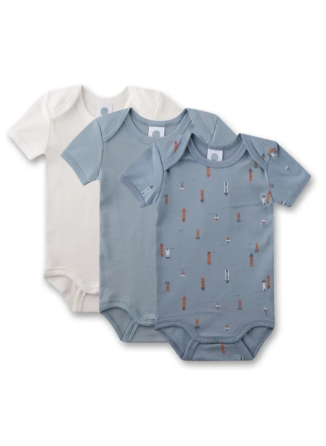 sanetta-baby-body-kurzarm-dreierpack-off-white-blau-mit-turm-body-aus-bio-baumwo image 1