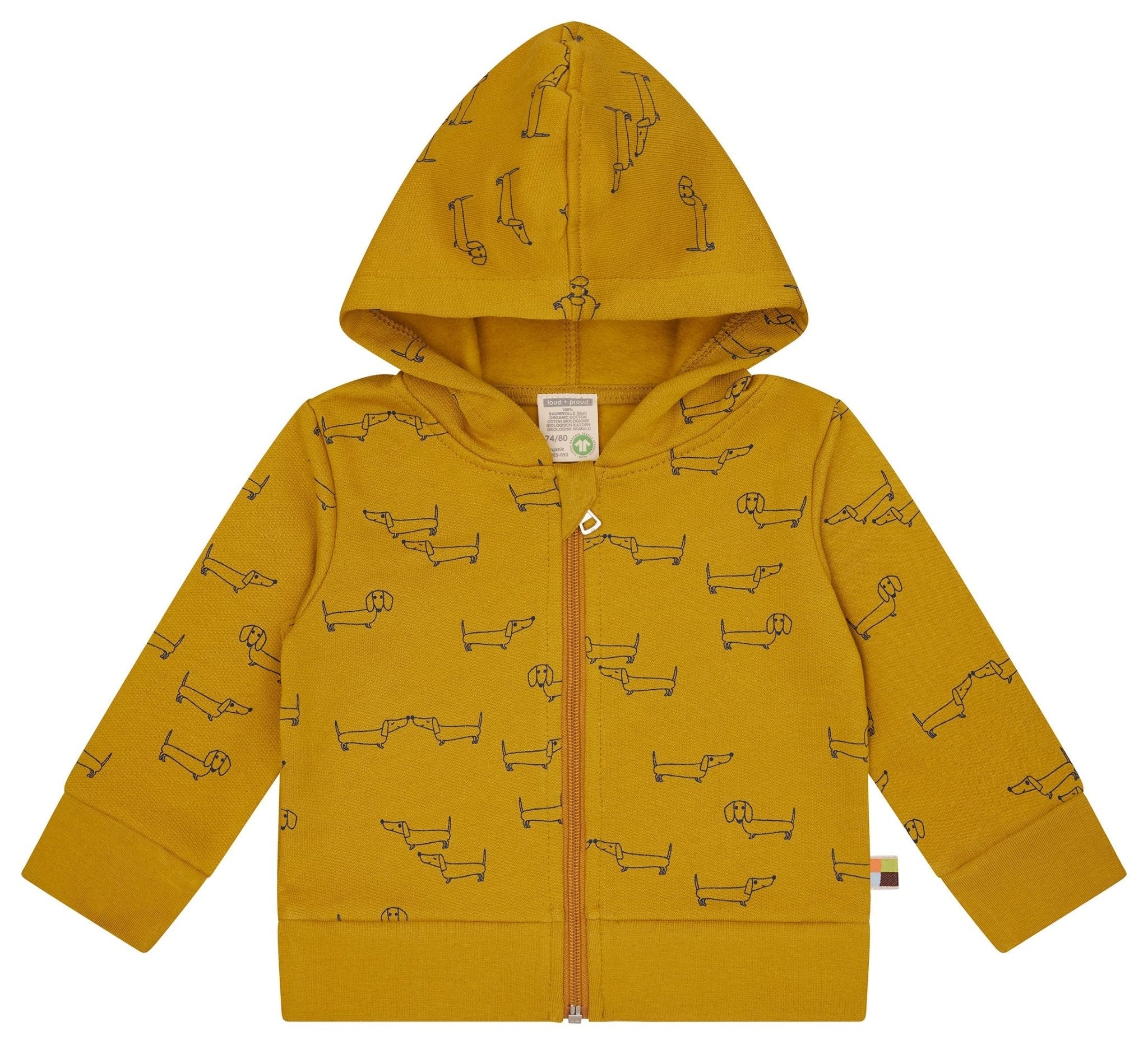 loud-proud-sweatjacke-mit-kapuze-dackel-allover-kapuzenjacke-mit-rei-verschluss image 1