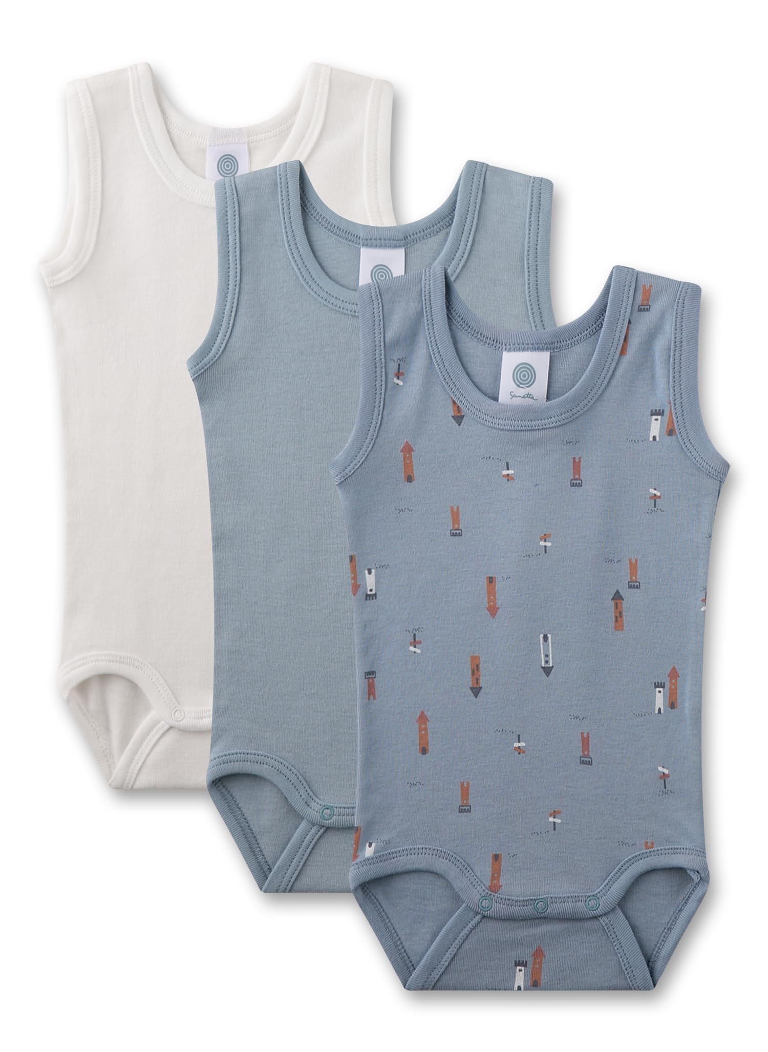sanetta-baby-body-rmellos-dreierpack-off-white-blau-turm-aus-bio-baumwolle-f-r-j image 1