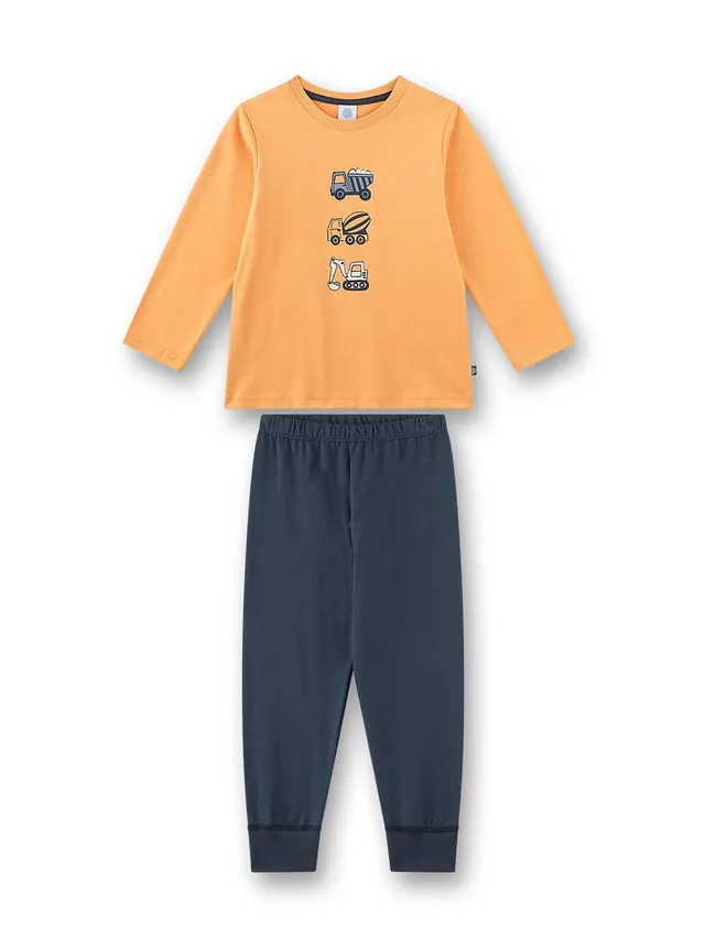 sanetta-jungen-schlafanzug-lang-orange-baustellen-fahrzeuge-baumwolle image 1