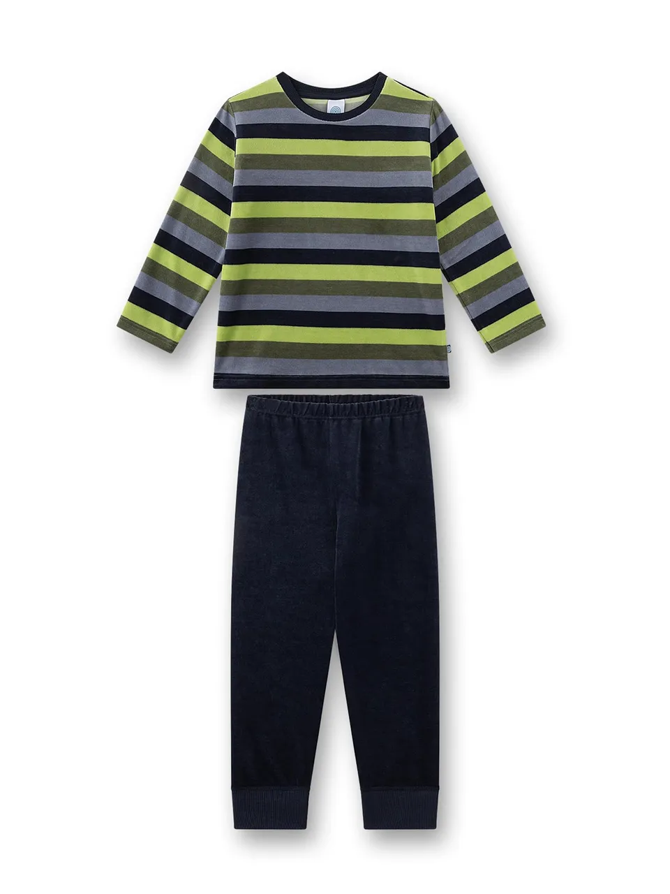 sanetta-jungen-schlafanzug-lang-khaki-ringel-aus-nicki-kinderpyjama-gr-n image 1