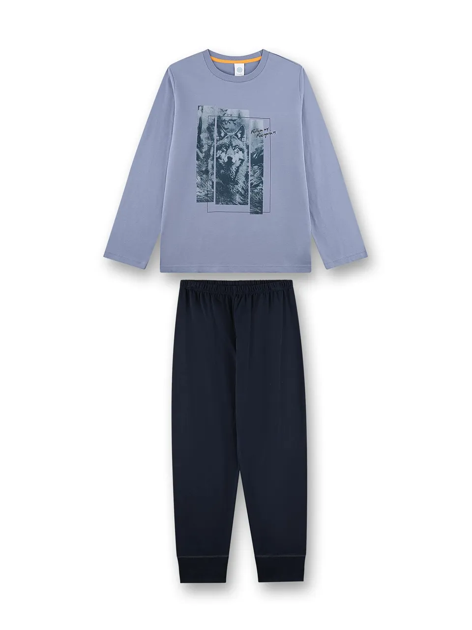 sanetta-jungen-schlafanzug-lang-blau-wolf-aus-baumwolle image 1