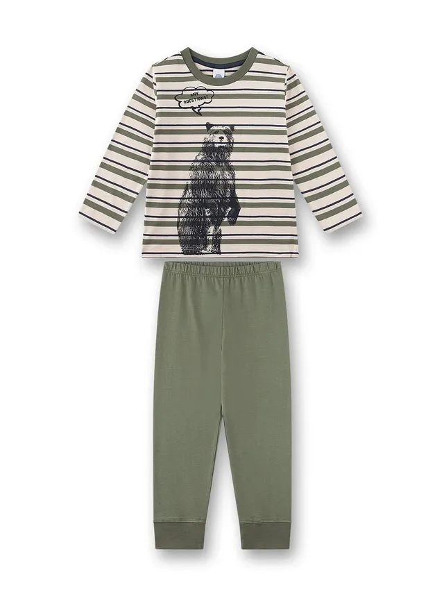 sanetta-jungen-schlafanzug-lang-khaki-geringelt-b-r-baumwolle-kinderpyjama image 1