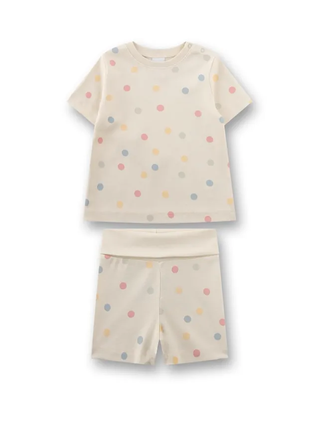 sanetta-pure-m-dchen-schlafanzug-kurz-beige-bunte-dots-100-bio-baumwolle image 1