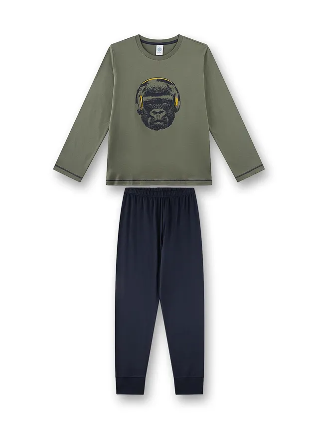 sanetta-jungen-schlafanzug-lang-khaki-gr-n-gorilla-baumwolle-kinderpyjama image 1