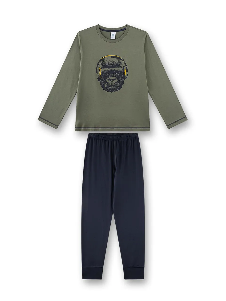 sanetta-jungen-schlafanzug-lang-khaki-gr-n-gorilla-baumwolle-kinderpyjama image 1