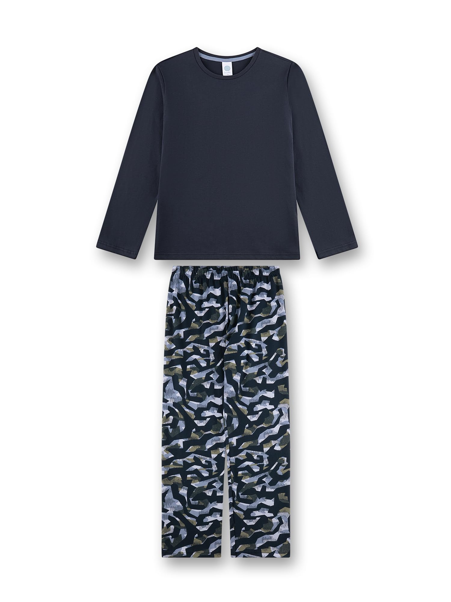 sanetta-jungen-schlafanzug-lang-dunkelblau-camouflage-wolf-natural-hunter-baumwo image 1